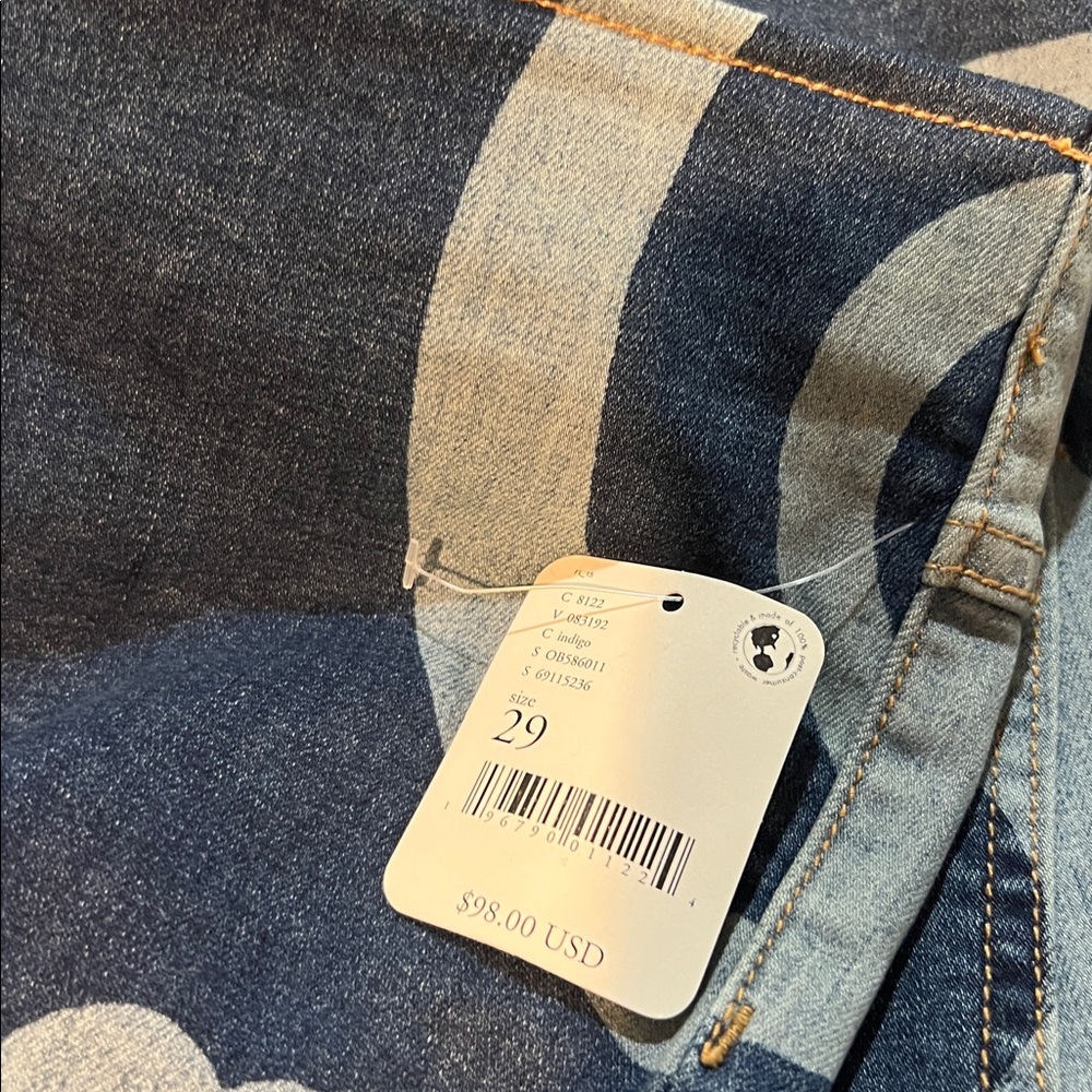Free People Penny Pull-On Printed Flare Jeans 29 blue floral swirl pattern rare - Picture 5 of 7